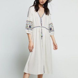 ZARA Embroidered Puff Sleeve Brocade Dress Women's Size L